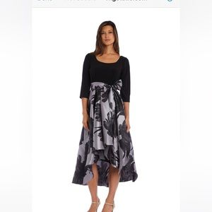 R&M Richards Black Grey Mixed Media Cascading Hi-Lo Floral Skirt Cocktail dress‌
